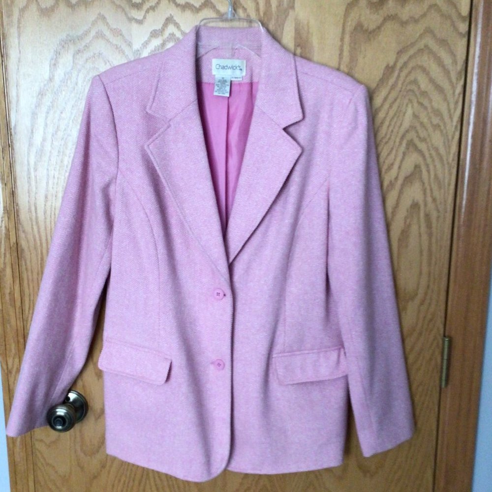 Chadwick's - Pink & White Herringbone Wool Blend Blazer - Picture 12 of 15